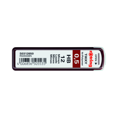 Rotring Tikky hi-Polymer Lead Refills, 0.5 mm, HB, 12 Leads