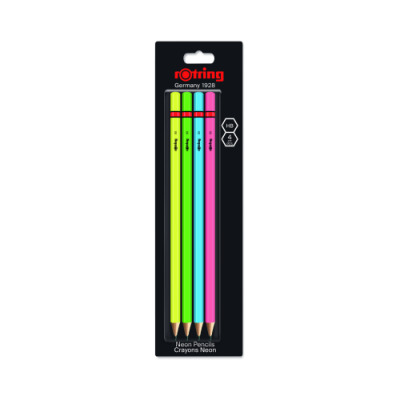Rotring Matita di legno HB, Neon, 4 pezzi