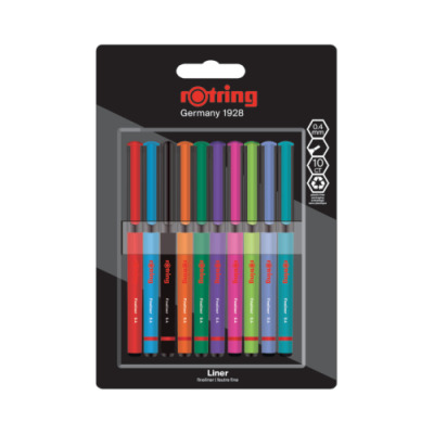 Rotring fineliners set 0,4mm mix of 10 colours